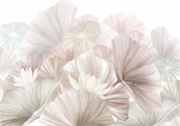 Carta da parati Delicate foglie di loto rosa con fiori bianchi dai petali morbidi, Carta da parati 3D, Carta da parati Fiori 3D, w08265v1 : Uwalls.it