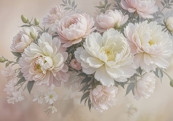 Carta da parati Un bouquet di peonie e altri fiori dai colori pastello su, Carta da parati Floreale, Carta da parati Fiori grandi, w08276 : Uwalls.it