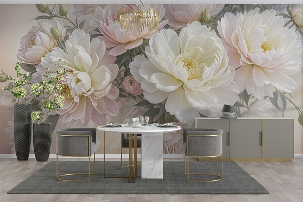 Carta da parati Un bouquet di peonie e altri fiori dai colori pastello su, Carta da parati Floreale, Carta da parati Fiori grandi, w08276 : Uwalls.it