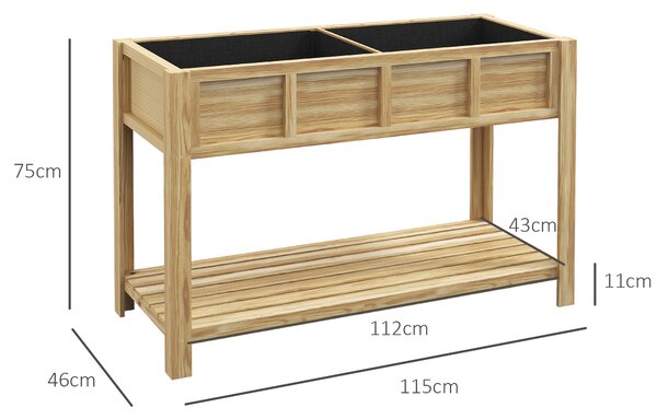 Outsunny Fioriera Rialzata in Legno con Ripiano Inferiore, Divisorio, Fori di Drenaggio, 115x46x75 cm, Color Legno | Aosom Italy