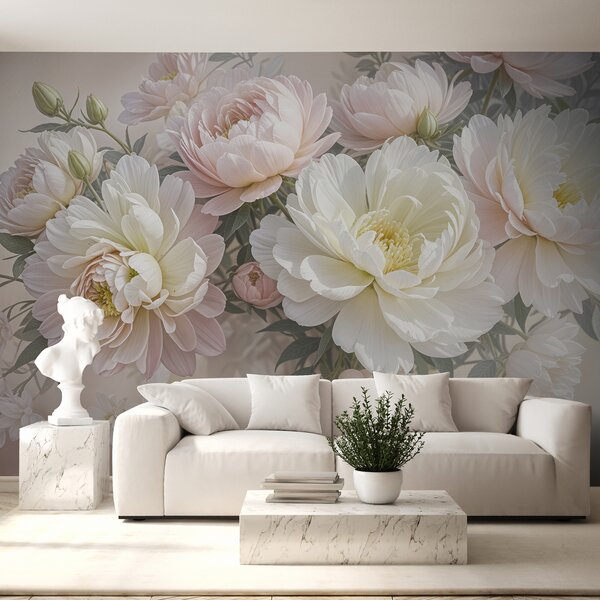 Carta da parati Un bouquet di peonie e altri fiori dai colori pastello su, Carta da parati Floreale, Carta da parati Fiori grandi, w08276 : Uwalls.it