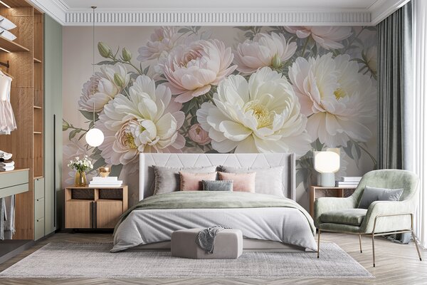 Carta da parati Un bouquet di peonie e altri fiori dai colori pastello su, Carta da parati Floreale, Carta da parati Fiori grandi, w08276 : Uwalls.it