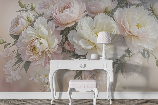 Carta da parati Un bouquet di peonie e altri fiori dai colori pastello su, Carta da parati Floreale, Carta da parati Fiori grandi, w08276 : Uwalls.it