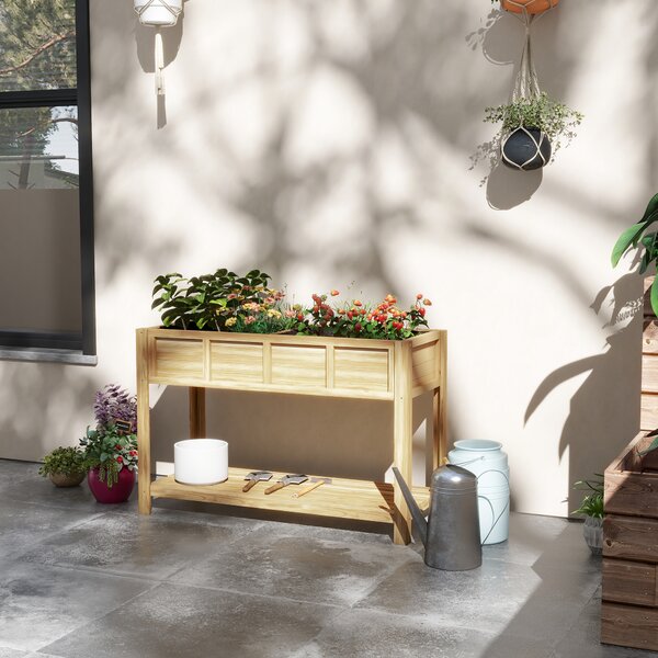 Outsunny Fioriera Rialzata in Legno con Ripiano Inferiore, Divisorio, Fori di Drenaggio, 115x46x75 cm, Color Legno | Aosom Italy