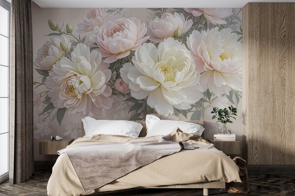 Carta da parati Un bouquet di peonie e altri fiori dai colori pastello su, Carta da parati Floreale, Carta da parati Fiori grandi, w08276 : Uwalls.it