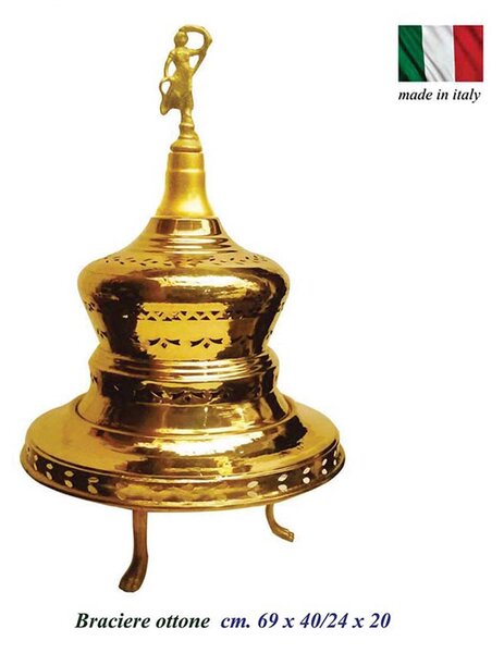 Braciere in Ottone con cupola cesellato diametro 40xh70 cm composto da tre parti lavorazione artigianale con piedi in ottone