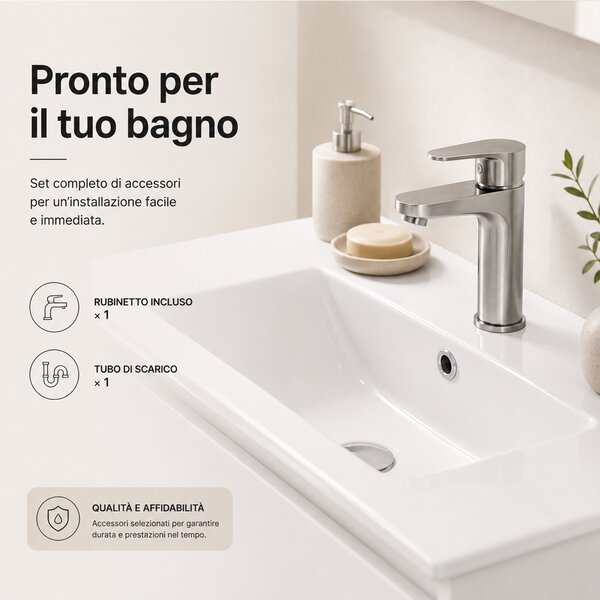 Mobile Bagno Sospeso Otranto 81x46x50 cm con Lavabo Specchio e 2 Cassetti in Truciolato e MDF Bianco