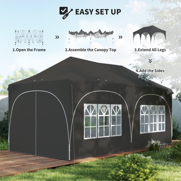 Outsunny Gazebo pieghevole 6x3 m Pop-up con 4 pannelli rimovibili altezza regolabile e borsa per il trasporto Grigio scuro | Aosom Italy