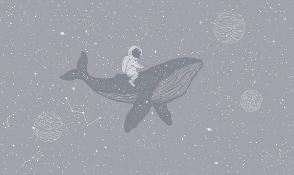 Carta da parati Astronauta e balena magica nello spazio, Carta da parati Mare, w08298 : Uwalls.it