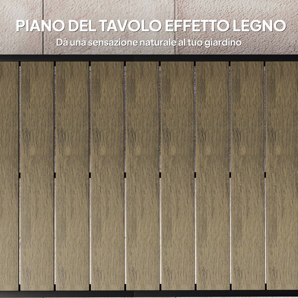 Outsunny Tavolo da Pranzo da Giardino per 8 Persone in Alluminio e Plastica, Legno Scuro e Nero | Aosom Italy