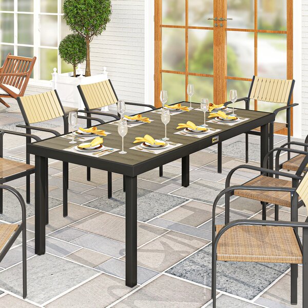 Outsunny Tavolo da Pranzo da Giardino per 8 Persone in Alluminio e Plastica, Legno Scuro e Nero | Aosom Italy