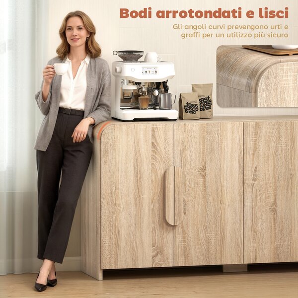 HOMCOM Credenza Cucina con 2 Armadietti, Ante Soft-Close e Ripiani Regolabili, 157x39x82 cm, Legno Naturale | Aosom Italy