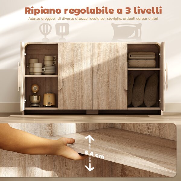 HOMCOM Credenza Cucina con 2 Armadietti, Ante Soft-Close e Ripiani Regolabili, 157x39x82 cm, Legno Naturale | Aosom Italy