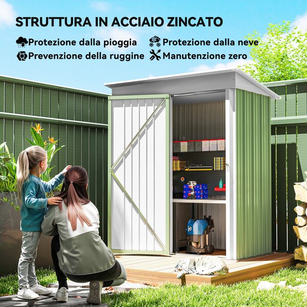 Casetta Da Giardino Outsunny In Acciaio - Capanno Attrezzi Con Serratura 161x94x196 Cm Nero - Foto 6