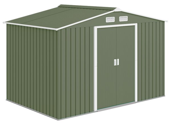 Outsunny Casetta Attrezzi Giardino in Acciaio con 2 Porte Scorrevoli e 4 Prese d'Aria, Capanno da Giardino, 277x195x192cm, Verde Chiaro | Aosom Italy