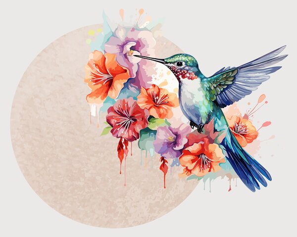 Carta da parati Colibrì, fiori, cerchio, beige, Carta da parati Animali, Carta da parati Uccelli, w01528 : Uwalls.it