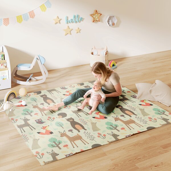 AIYAPLAY Tappeto per Bambini 0-6 Anni a Tema Foresta con Superficie Impermeabile in XPE Multicolore, 196x176x1.5 cm | Aosom Italy