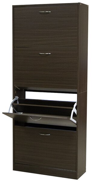 Scarpiera 4 Ante 63x24x150 cm a Doppia Profondità con Maniglie in Metallo in MDF Noce