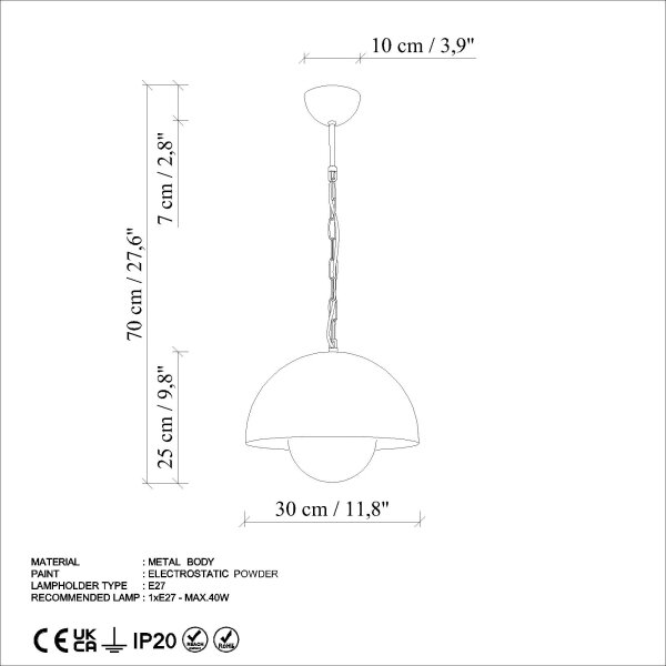 Lampadario a sospensione con filo KURE 1xE27/40W/230V arancione