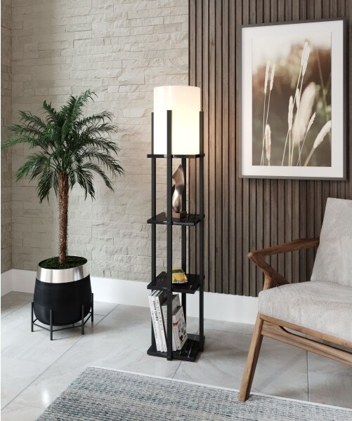 Lampada da terra con ripiani NORA 1xE27/40W/230V nero