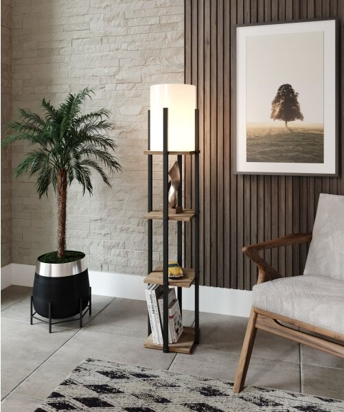 Lampada da terra con ripiani NORA 1xE27/40W/230V nero/marrone