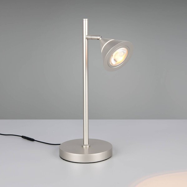 Trio Lighting Lampada da tavolo a LED Romeo, dimmerabile, Alluminio / Grigio / Zincato, Soggiorno / Sala da pranzo, Metallo, Moderno, Lampada da tavolo LED
