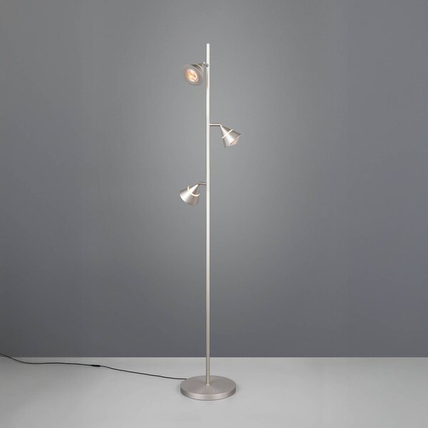 Trio Lighting Lampada da terra a LED Romeo, dimmerabile, Alluminio / Grigio / Zincato, Soggiorno / Sala da pranzo, Metallo, Moderno, Lampada LED da terra