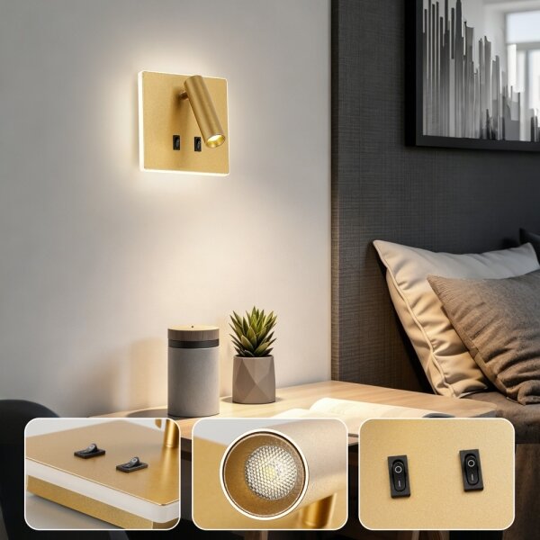 BRILAGI - Faretto da parete LED ZAYA DOUBLE LED/8W/230V + LED/3W dorato