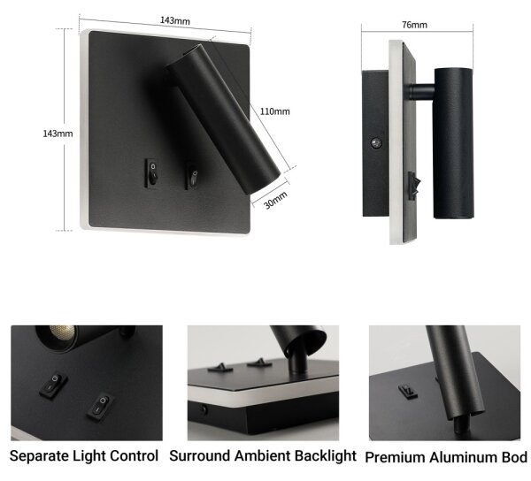 BRILAGI - LED Faretto da parete ZAYA DOUBLE LED/8W/230V + LED/3W nero