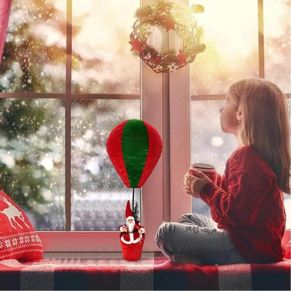 Decorazione Natalizia Mongolfiera di Babbo Natale Ø40x92 cm in Velluto Verde e Rosso