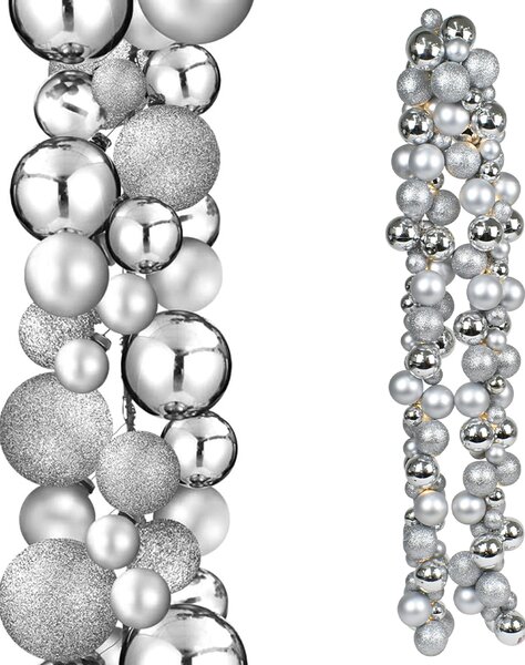 Ghirlanda Natalizia Festone LED 9,5x180 cm con 142 Palline Lucide e Opache Ø3-5 cm Argento
