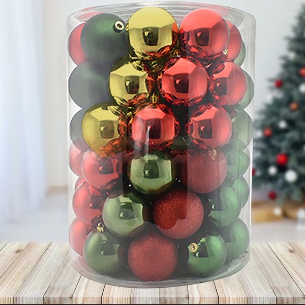 Set 34 Palle di Natale Ø8 cm in 4 Fantasie con Brillantini Multicolore