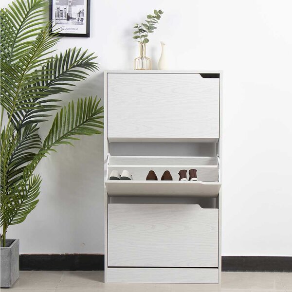 Scarpiera 3 Ante 63x24x115 cm a Doppia Profondità con Maniglie a Scomparsa in MDF Noce