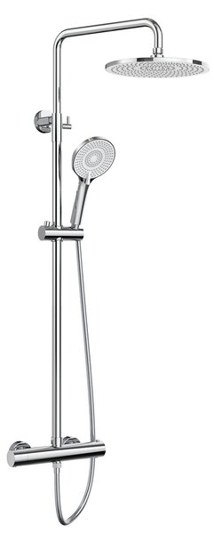 Sistema doccia Rainsworth con termostato, doccia a pioggia rotonda in ABS da 25 cm, soffione a 3 modalità di getto, set doccia 92-126 cm, cromo