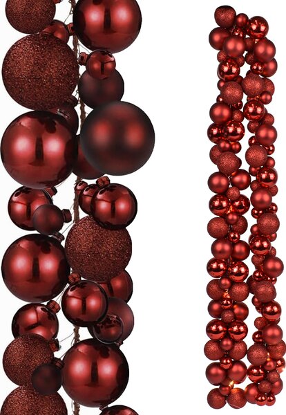 Ghirlanda Natalizia Festone LED 9,5x180 cm con 142 Palline Lucide e Opache Ø3-5 cm Rosso