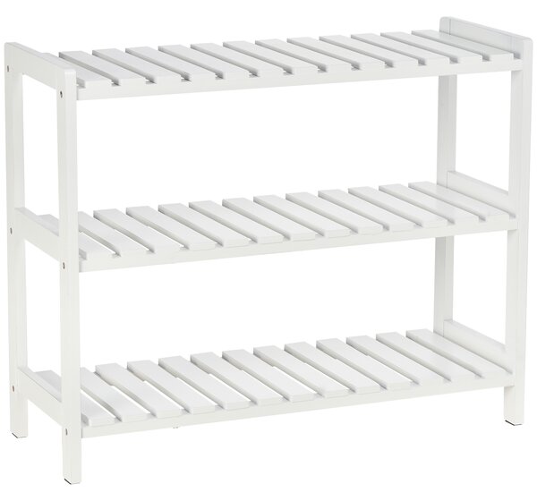 HOMCOM Scarpiera a 3 livelli, con ripiani a listelli, in legno di pino, 70 x 26 x 57,5 cm, Bianco | Aosom Italy