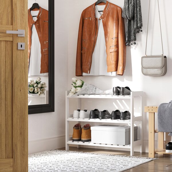 HOMCOM Scarpiera a 3 livelli, con ripiani a listelli, in legno di pino, 70 x 26 x 57,5 cm, Bianco | Aosom Italy