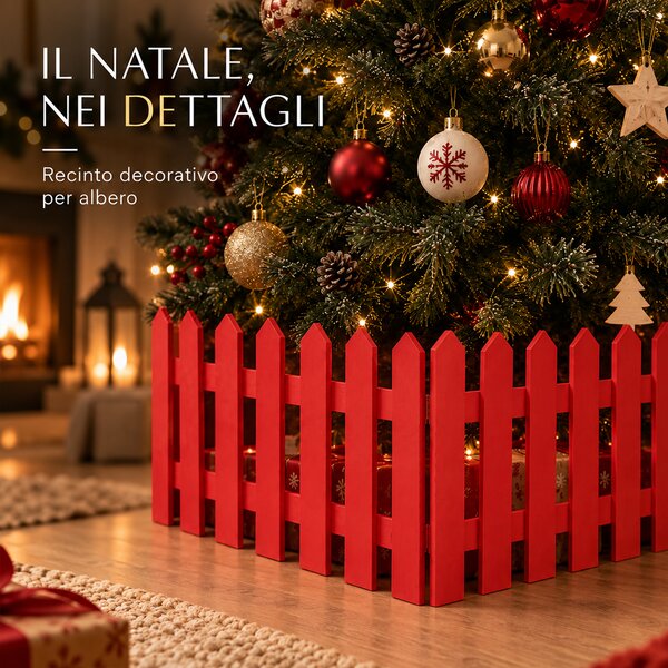 Staccionata per Albero di Natale 40x29,5x1 cm Recinto Decorativo Rosso