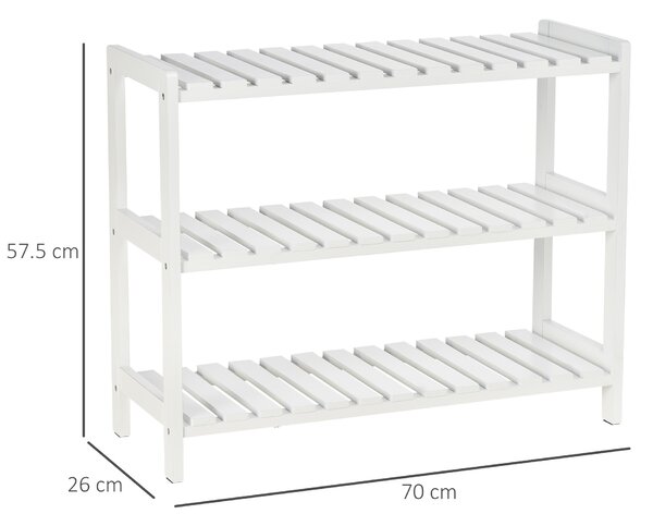 HOMCOM Scarpiera a 3 livelli, con ripiani a listelli, in legno di pino, 70 x 26 x 57,5 cm, Bianco | Aosom Italy