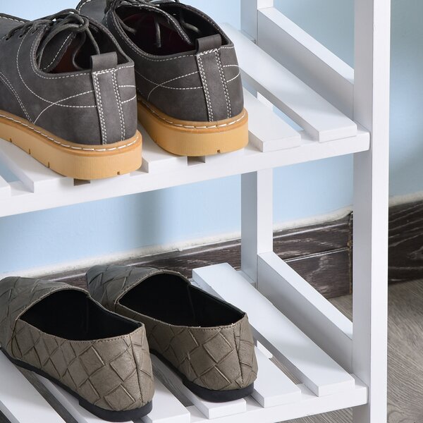 HOMCOM Scarpiera a 3 livelli, con ripiani a listelli, in legno di pino, 70 x 26 x 57,5 cm, Bianco | Aosom Italy