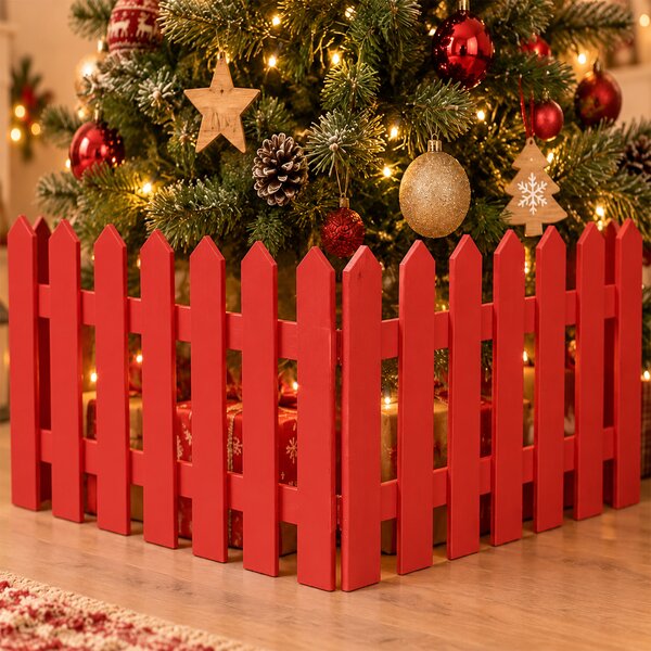 Staccionata per Albero di Natale 40x29,5x1 cm Recinto Decorativo Rosso