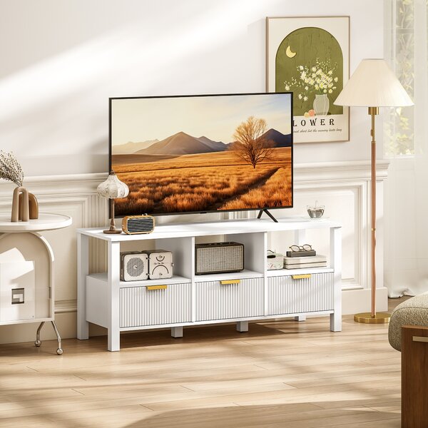 HOMCOM Mobile TV Moderno con 3 Cassetti e 3 Ripiani Aperti per Televisori 109,2-139,7 cm 120x39,5x50 cm Bianco | Aosom Italy