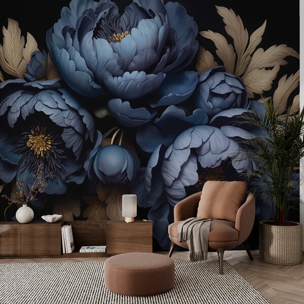 Carta da parati Peonie blu, Carta da parati Floreale, w01131 : Uwalls.it