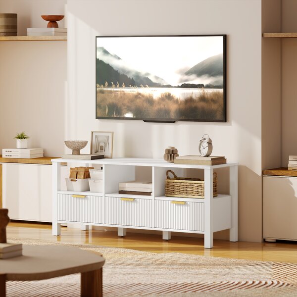 HOMCOM Mobile TV Moderno con 3 Cassetti e 3 Ripiani Aperti per Televisori 109,2-139,7 cm 120x39,5x50 cm Bianco | Aosom Italy