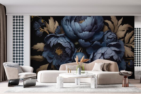 Carta da parati Peonie blu, Carta da parati Floreale, w01131 : Uwalls.it