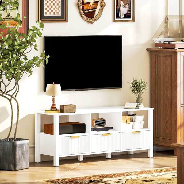 HOMCOM Mobile TV Moderno con 3 Cassetti e 3 Ripiani Aperti per Televisori 109,2-139,7 cm 120x39,5x50 cm Bianco | Aosom Italy