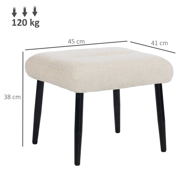 HOMCOM Poggiapiedi con Cuscino Morbido, Gambe in Acciaio, in Tessuto Chenille, 45 x 41 x 38 cm, Bianco crema | Aosom Italy