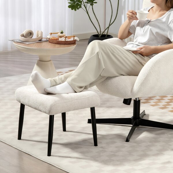 HOMCOM Poggiapiedi con Cuscino Morbido, Gambe in Acciaio, in Tessuto Chenille, 45 x 41 x 38 cm, Bianco crema | Aosom Italy