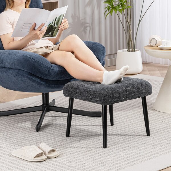 HOMCOM Poggiapiedi con cuscino morbido, Gambe in acciaio, in tessuto chenille, 45 x 41 x 38 cm, Grigio scuro | Aosom Italy