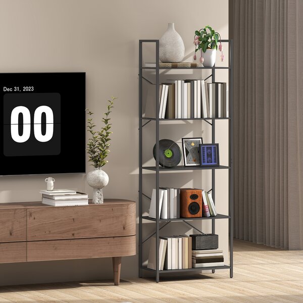 HOMCOM Libreria a 5 ripiani, in stile industriale con struttura metallica, 60x30x170,5 cm, Nero | Aosom Italy